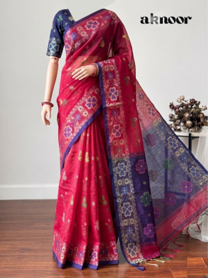 Hibiscus saree pink colour and earrings