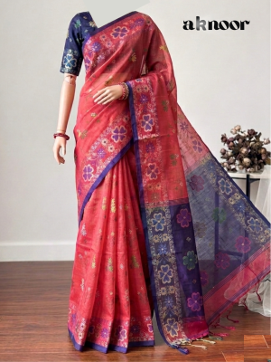 Hibiscus saree mishti colour and earrings