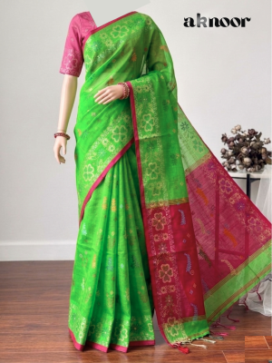 Hibiscus saree parrot green and earrings