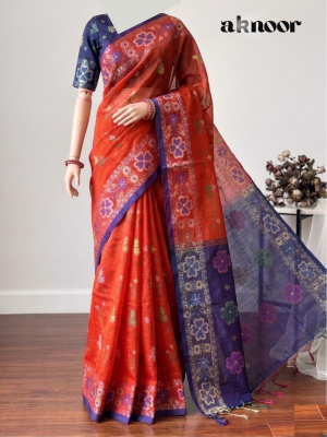 Hibiscus saree orange colour and earrings